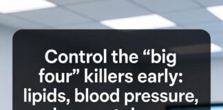 Control the “big four” killers early: lipids, blood pressure, glucose, tobacco