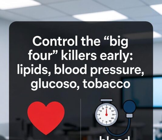 Control the “big four” killers early: lipids, blood pressure, glucose, tobacco
